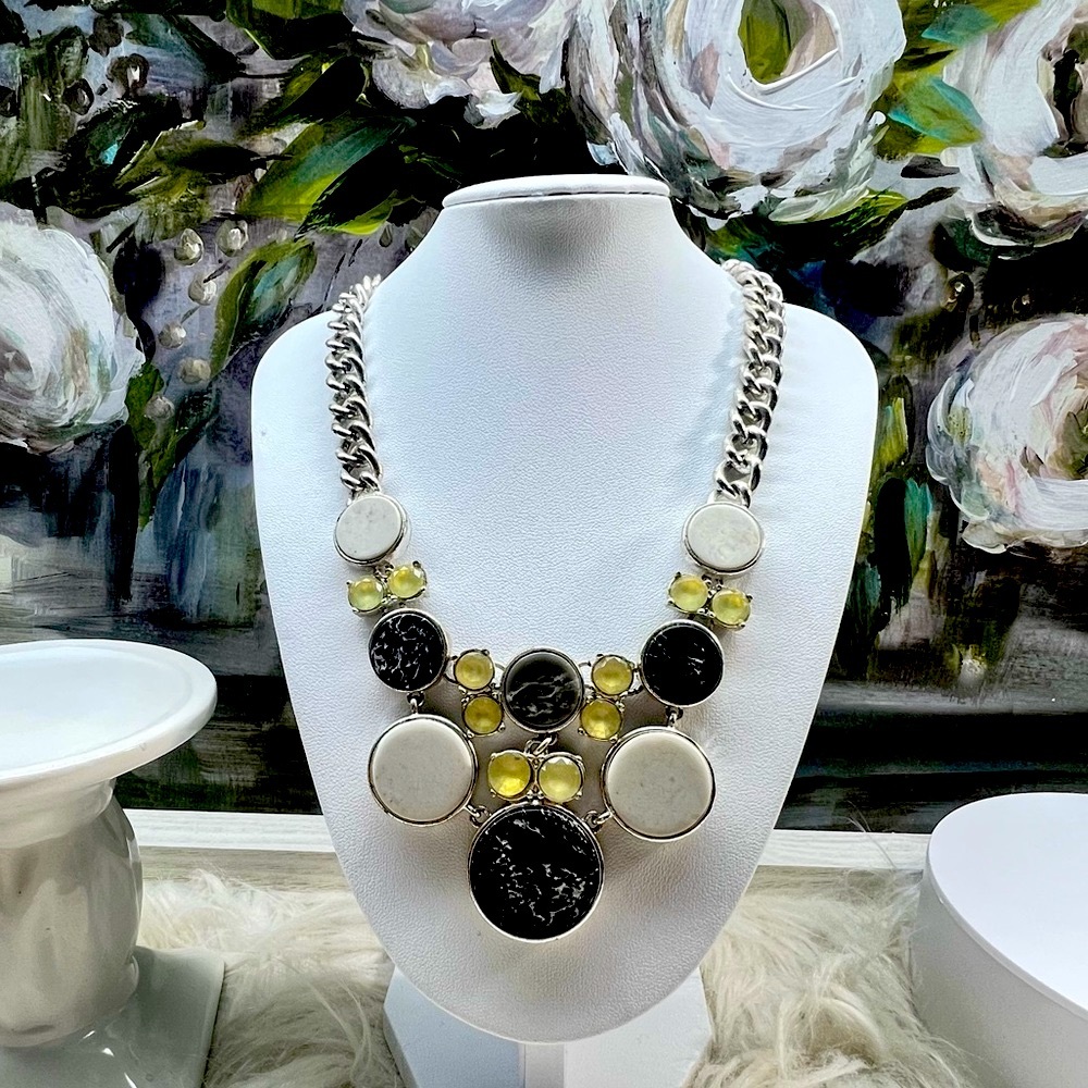 ANNE KLEIN silver tone yellow black white charm  necklace